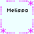 Pixelated icon with four 'Melissa' text labels arranged in a , surrounded by pink asterisk and dotted line decorations on light blue background