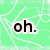 Four distinct colored each display a single word with period: green shows 'oh.', pink shows 'em.', yellow shows 'gee.'