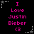 Black background with pink text reading "I Love Justin Bieber" and a heart symbol, surrounded by white star-shaped border elements.