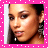 A pink polka-dot border frames three pixelated images of a person with dark hair and earrings, showing slight variations in head position and expression.