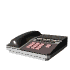 Animated black desk phone with handset lifted, displaying pink digits on a dark screen and emitting curved sound waves.
