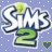 Four identical 'Sims 2' logos with green '2' and white 'Sims' text on a light blue background with white dots, each paired with a heart icon that alternates between dark blue and green.