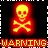 Pixelated warning icon with yellow skull and crossbones on red background, bordered by black frame with white filmstrip edges.