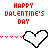 Red pixelated text 'HAPPY VALENTINE'S DAY' appears above a white heart outline with black border, separated by red dotted lines on a white background.