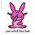 Pixelated pink rabbit with blue eye, black antennae, and white teeth, standing on a white background with green text reading 'Original Icons .com' on dark green.