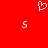 Red background with white pixelated heart symbol at top center and two pinkish-white 'S' shapes below it.
