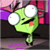 Static pixelated cartoon icon of a green alien with large white eyes, black mouth lines, and an orange cheek spot against a colorful background.
