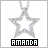 A silver star-shaped pendant with a black rectangular banner displaying 'AMANDA' in white pixelated text below it.