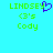 Pixelated green text 'LINDSEY', '<3's', and 'Cody' on cyan background with purple heart symbol replacing the letter Y in LINDSEY.