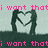 Pixelated image with pink text reading "i want that" at top and bottom, two dark figures forming a heart shape in the center against light gray background.