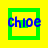 Four variations of a pixelated blue text 'chloe' over yellow background with green square borders, showing different internal frame arrangements.