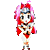 Pixelated anime-style character with pink hair and red outfit in multiple poses against gray background.