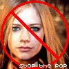 A red circle with a diagonal line overlays an image of a person with long light brown hair, while text below reads 'STOP the POP' in green and white.