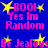 Blue background with pink text and yellow stars; 'BOO! Yes Im Random' and 'Be Jealous' repeated in pattern