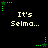 Pixelated text 'It's Selma...' repeated across a black background with green star-shaped cursor elements in various positions.