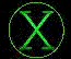 A circular icon with a glowing X symbol in green, cyan, blue, purple, pink, orange, and yellow hues
