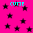 Bright pink background with scattered black stars and cyan "CUTIE" text in four locations, rendered in pixelated style.