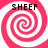 Four identical pink and white spiral patterns arranged in a , each with the word SHEEP above it