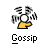 Static pixel art icon of a yellow stick figure with motion lines and the word "Gossip" below it on gray background.