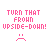 A 48x48 pixel animated contact sheet showing two frames of a pink text-based icon with inverted expressions, displaying "TURN THAT FROHN UPSIDE-DOWN!" in pixelated font above sad and smiling faces.