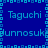 Blue background with light blue pixelated text repeating 'Taguchi' and 'dunnosuk' in a pattern, bordered by a pixelated frame