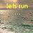 Yellow text on a beach background reads 'lets run ... very far .. away together<3' with repeated heart symbols below.