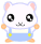 Pixelated hamster character with large black eyes, pink inner ears, and orange paws in three variations: blue overalls, pink bow tie, red overalls.