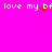 Bright pink background with repeated white text 'love my bf' and red pixelated heart symbols, some hearts animated as scattered dots.