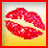 A 48x48 pixel animated buddy icon featuring a red lip print on yellow background, with visible text "kiss me" and "quick" across adjacent frames in a contact sheet layout.