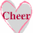 A static image with a light gray heart outline on a white background, containing the word 'Cheer' in red text, and a pink background with 'I Love To Cheer!!!!!' in dark brown text.