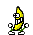 Pixelated banana character with green limbs and white shoes in multiple poses against gray background.