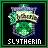 Green and purple shield-shaped icon with 'SLYTHERIN' text below, featuring a pixelated gem-like center on dark blue background.
