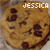 identical chocolate chip cookies with the text 'JESSICA' overlaid in white, displayed across multiple and