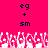 Pixelated pink background with dark blue text 'eg + sm' repeated twice, white pixelated shapes at bottom resembling hands or flowers.