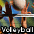 Pixelated image of a volleyball player in mid-action with text overlays on blue and white backgrounds.