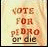 Pixelated text reads 'VOTE FOR FORDRO or CLE' on a light beige background with brown and red lettering.