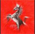 A pixelated figure of a horse rearing on its hind legs against a solid red background, with visible motion blur suggesting dynamic movement.