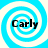 Four identical blue and white spiral patterns with the word 'Carly' in black text centered on each.