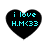Four identical black heart-shaped icons with cyan text reading "i love H.MC33" on a white background.