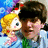 Pixelated of four colored quadrants with text and a cartoon character, each quadrant displaying distinct visual elements