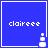 Blue square icon with white text 'claireee' and a pixelated bottle graphic at bottom-right corner, showing animation frames where the bottle's top section changes position.