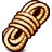 A pixelated static image of a coiled rope with alternating light and dark brown stripes on a white background.