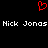 Red pixelated heart symbol above repeated white text 'Nick Jonas' on black background.