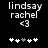 Black background displays white pixelated text 'lindsay rachel' with '<3' symbol and five heart icons, where the third heart shifts from white to gray between observations.