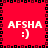 Red background with black and dark red border, four identical each showing white text 'AFSHA' above a white smiley face ':)' in pixelated style