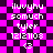 Pixelated text and symbols on a pink and black checkered background with no visible animation changes.