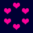 Animated pattern of pink pixelated hearts floating against a dark blue background with occasional heart fragments.