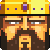 Pixelated character with golden crown and beard, wearing brown tunic with yellow belt, showing three distinct facial expressions across frames.