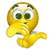 Four yellow emoji faces with green eyes and black pupils in various poses, each holding a hand near the face or chest.