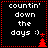 Four identical black square with red dotted borders, each containing white text 'countin' down the days :)' and a red Christmas tree icon, with one showing a small red plus sign near the tree